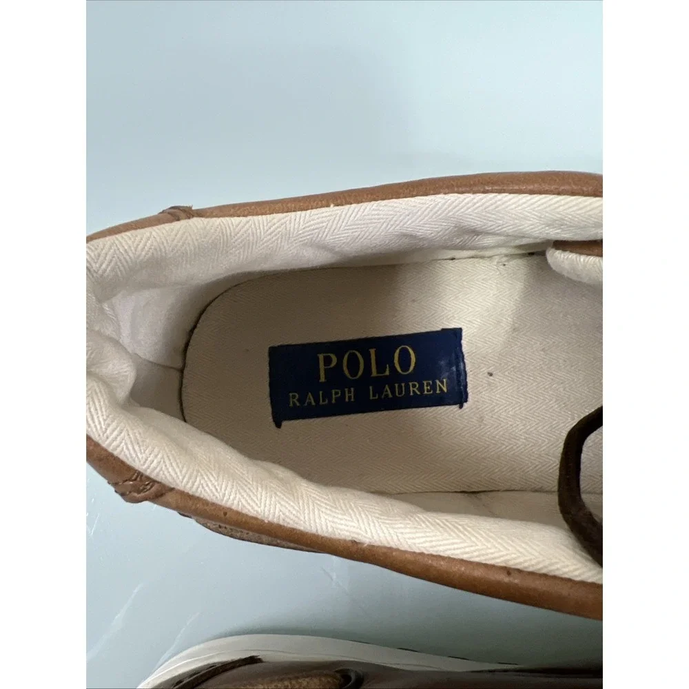 Polo Ralph‎ Lauren Ramiro Men's 9 Brown Leather Canvas Boat Shoes Casual